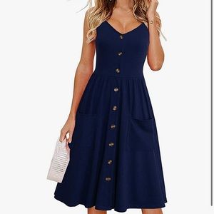 Navy Midi Dress with Button Detail